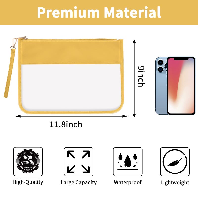Iqimott Clear Zipper Pouch, DIY Clear Makeup Cosmetic Bag Purse for Women Girls, Chenille Letter Travel Toiletry Bag(Yellow) - Image 2
